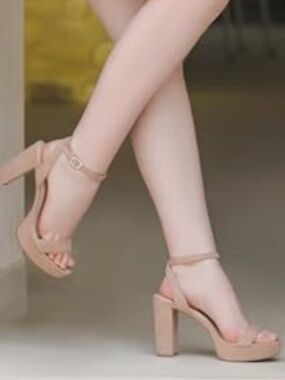 Open Toe High Block Heel Strappy Suede Sandals, Nude 7